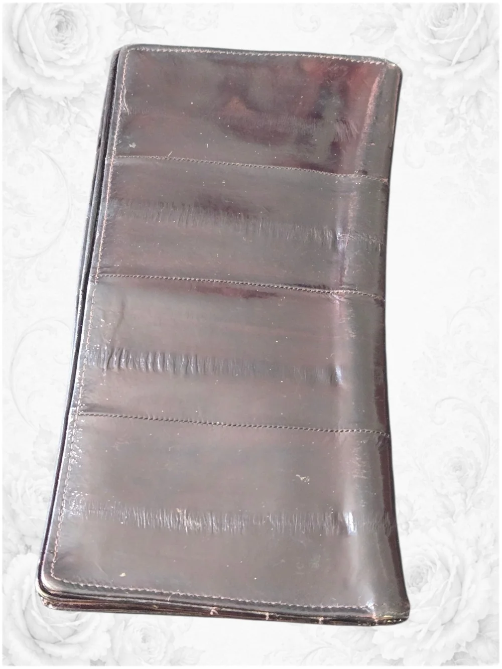 Vintage 1980s Genuine Eel Skin Checkbook Wallet Clutch Made in Korea Burgundy